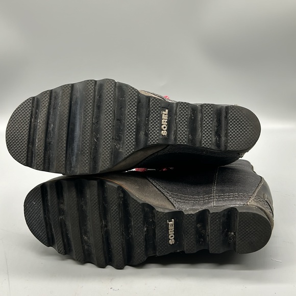 SOREL PDX GRAY LEATHER CANVAS LUG SOLE HIDDEN WEDGE HEEL LACE UP BOOT SIZE 8.5 - Picture 9 of 10